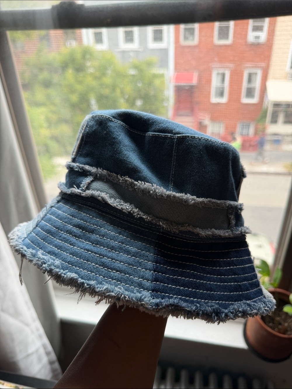 Y2K Frayed Denim Bucket Hat - Blue